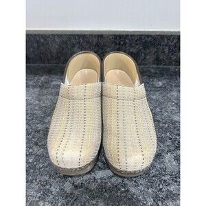 Dansko Vegan Striped Canvas Fabric Clogs Size 39 Teacher Healthcare Comfort